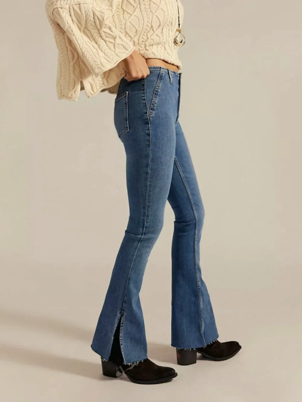 We the Free People Women's Size 26 Blue Level Up Slit Slim Flare Jeans